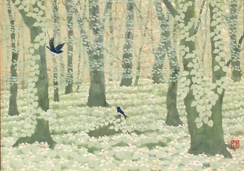 猪熊佳子『青い鳥-えんれい草とオオルリ』